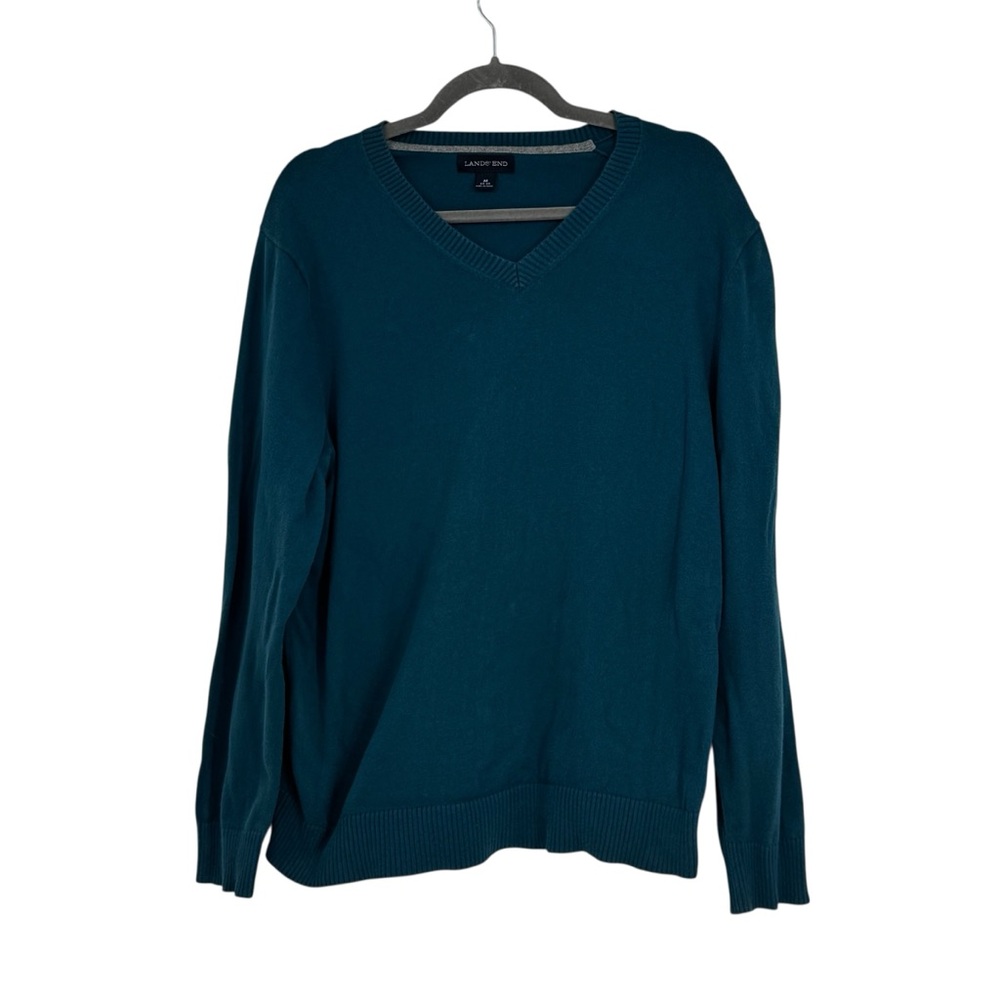 Men’s Land’s End Size Medium Turquoise 100% Cotton V-Neck Pullover Sweater